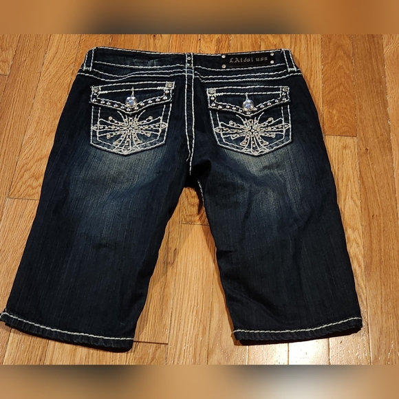 New VNTG  LA IDOL SIZE 9 BERMUDA BLING SHORTS DENIM JEAN RARE FIND WOMENS TEENS - Picture 2 of 15